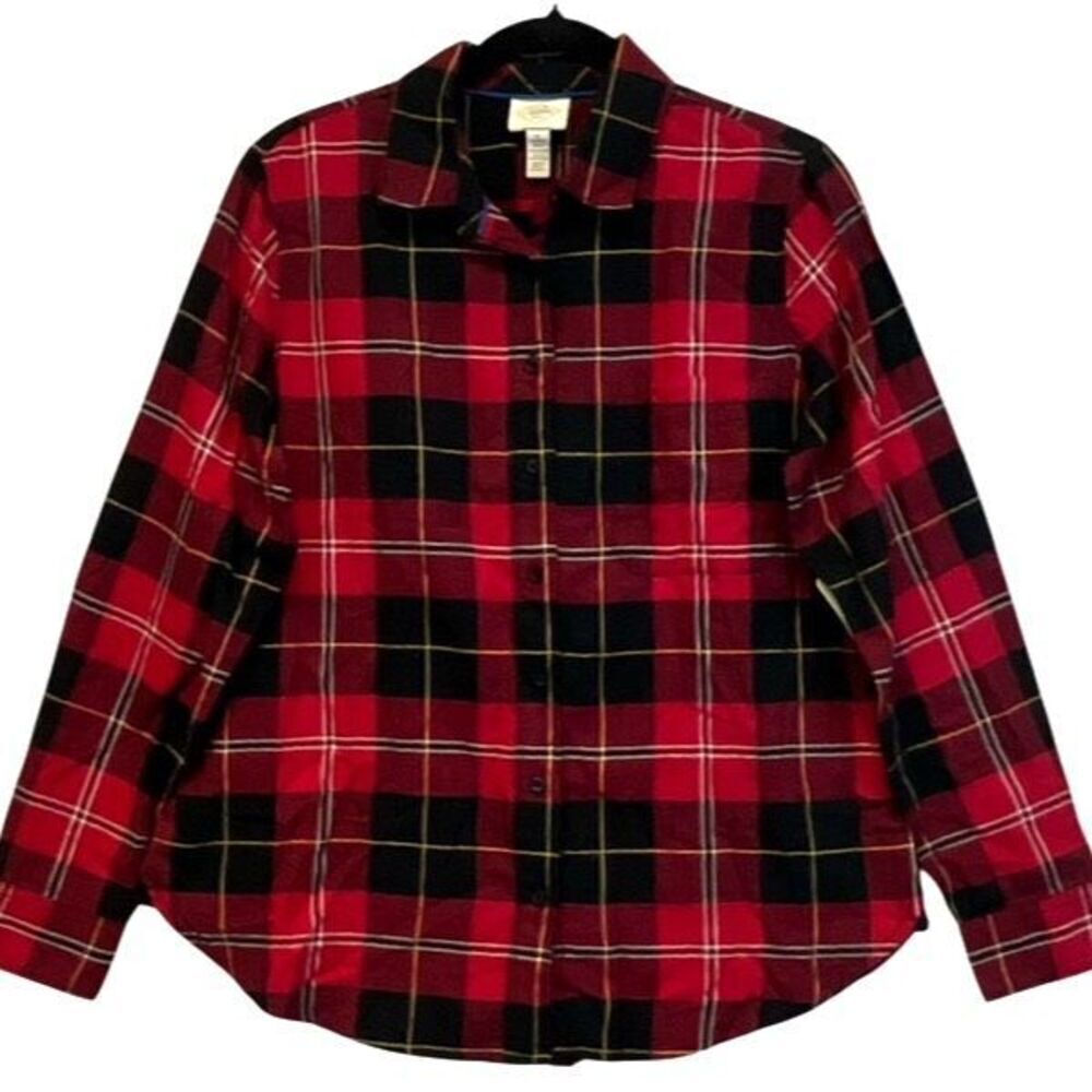 ST. JOHN’S BAY Women’s Classic Shirt Medium Red Plaid Long Sleeve Cotton NWT NEW